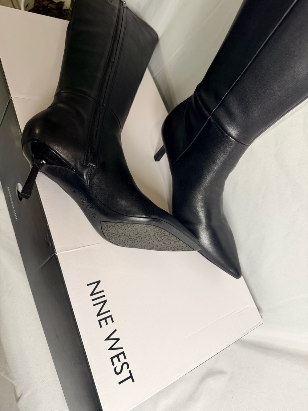Nine West Black Pointed-Toe Over-the-Knee Leather Boots - Picture 3 of 5